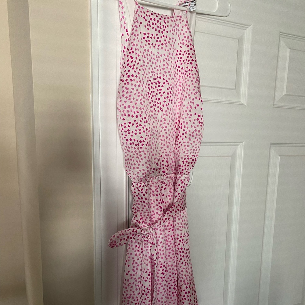Express pink/white print high-low dress